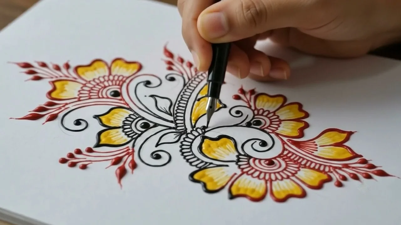 Henjoy AI application generating simple mehendi desing templates and linking users with a mehendi artris